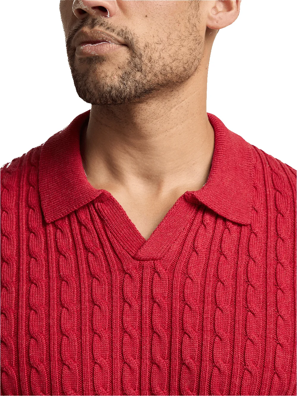 Cotton Cable V-neck Polo - Red sold by Paul Fredrick product image thumbnail 3