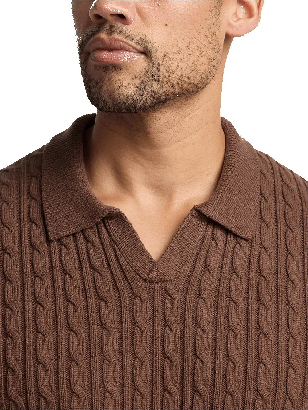 Cotton Cable V-neck Polo - Brown sold by Paul Fredrick product image thumbnail 3