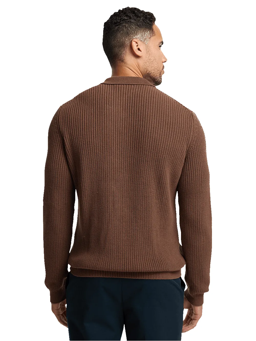 Cotton Cable V-neck Polo - Brown sold by Paul Fredrick product image thumbnail 5