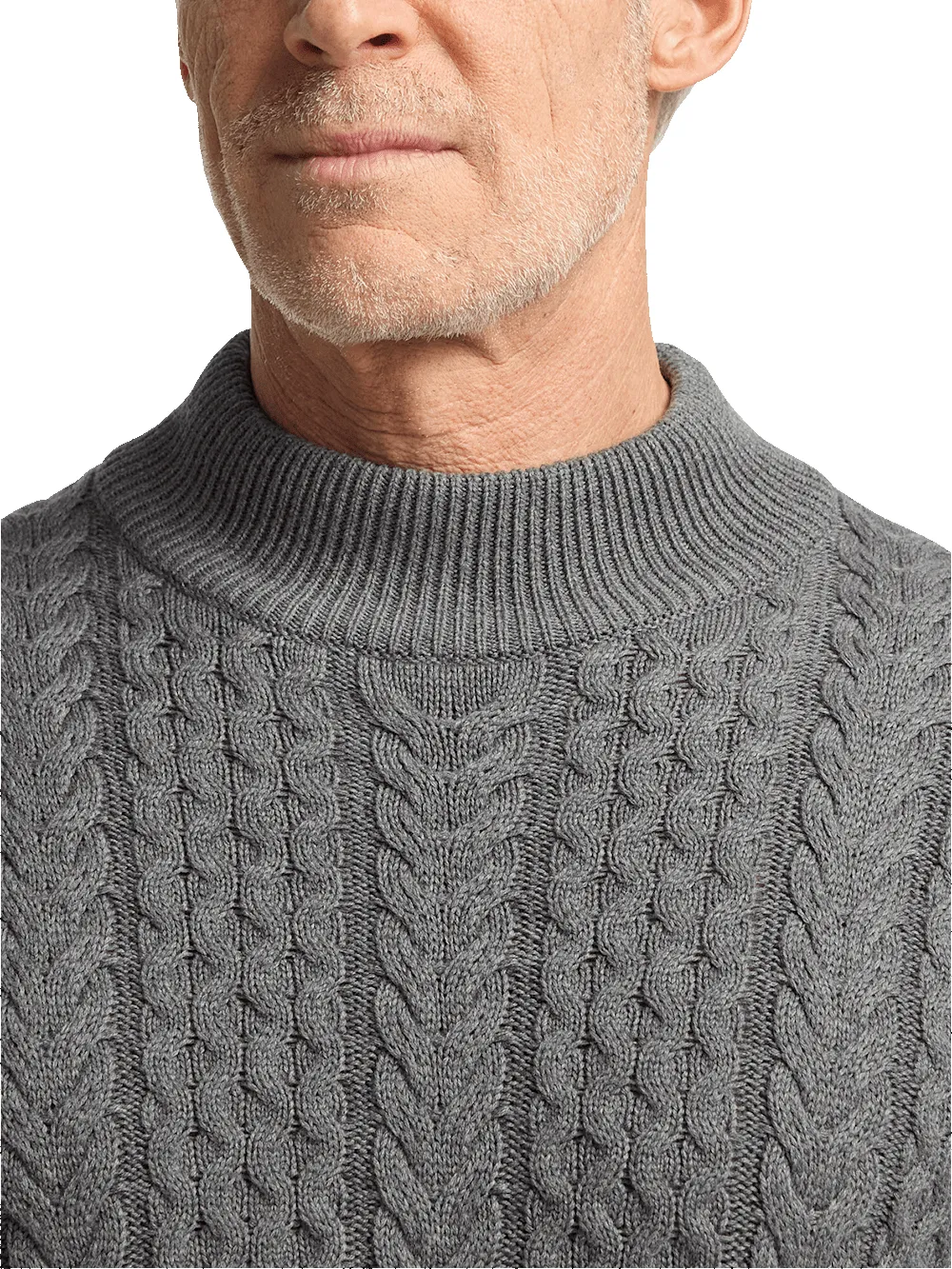 Cotton Cable Mock Neck Sweater - Grey sold by Paul Fredrick product image thumbnail 3