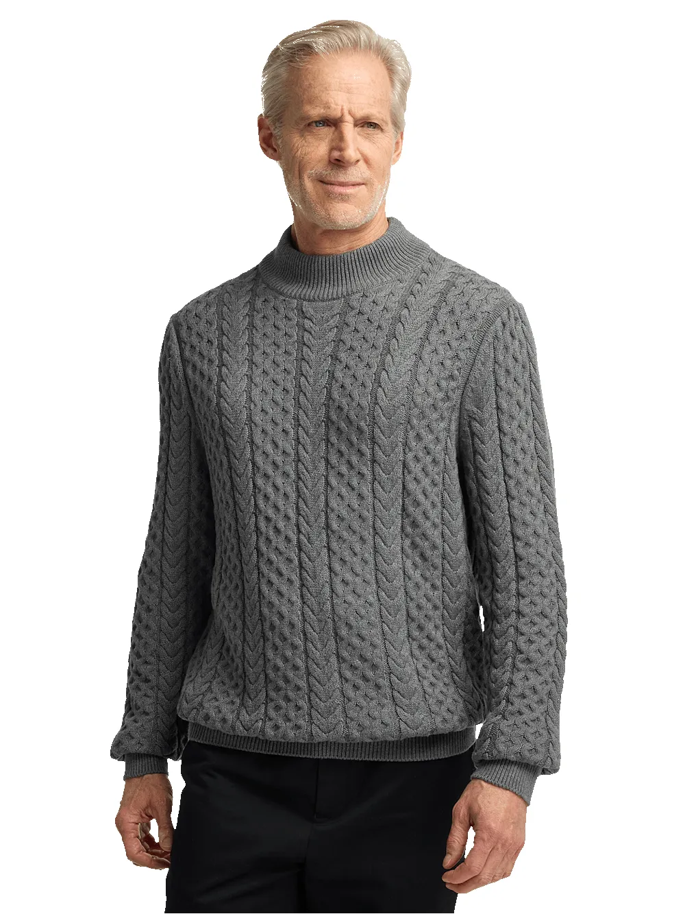 Cotton Cable Mock Neck Sweater - Grey sold by Paul Fredrick product image thumbnail 2