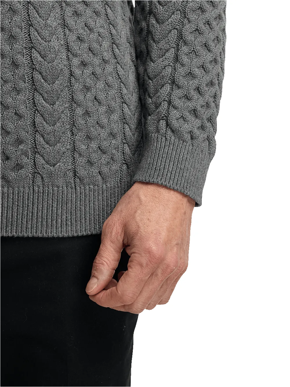 Cotton Cable Mock Neck Sweater - Grey sold by Paul Fredrick product image thumbnail 4