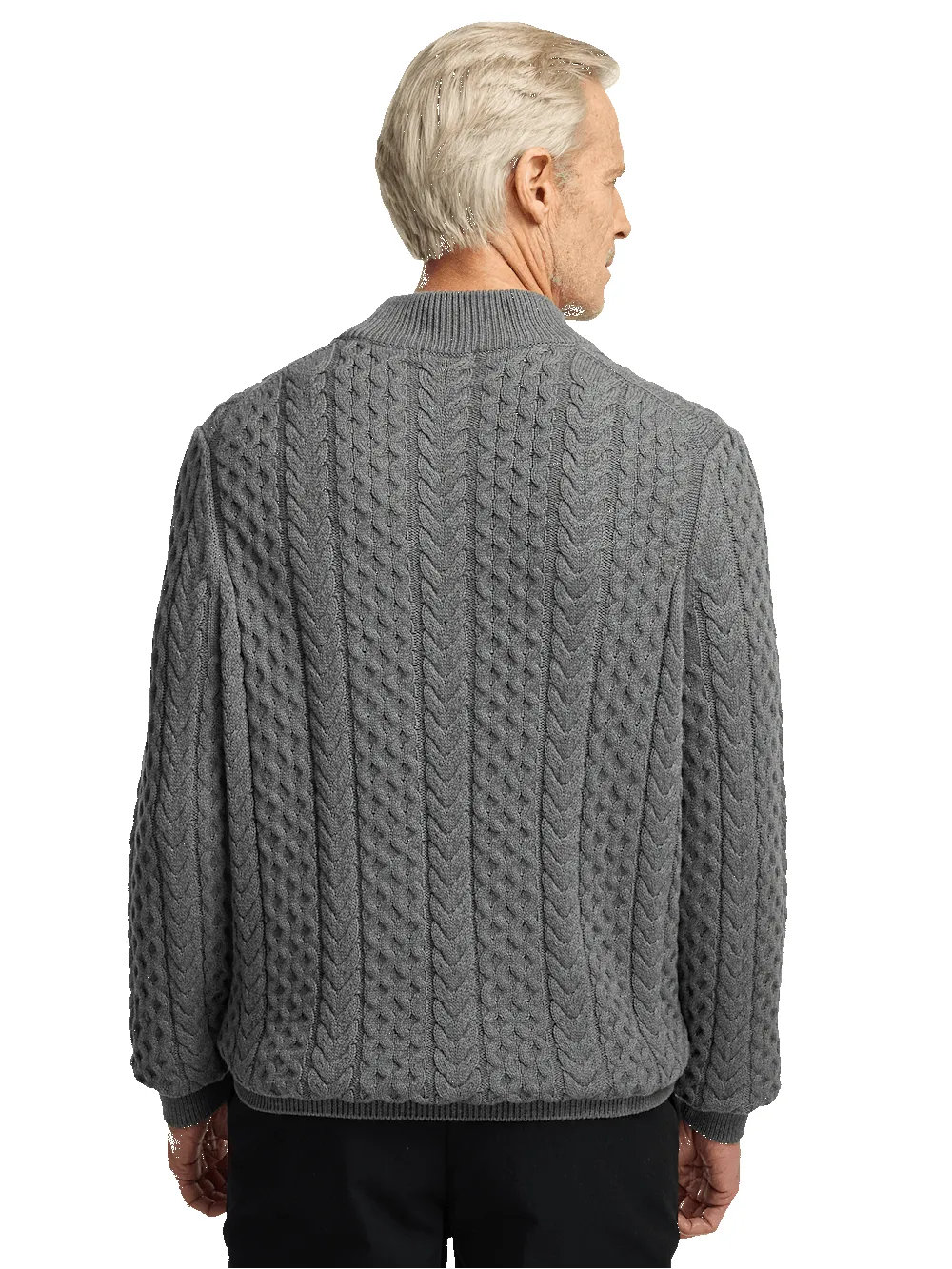 Cotton Cable Mock Neck Sweater - Grey sold by Paul Fredrick product image thumbnail 5