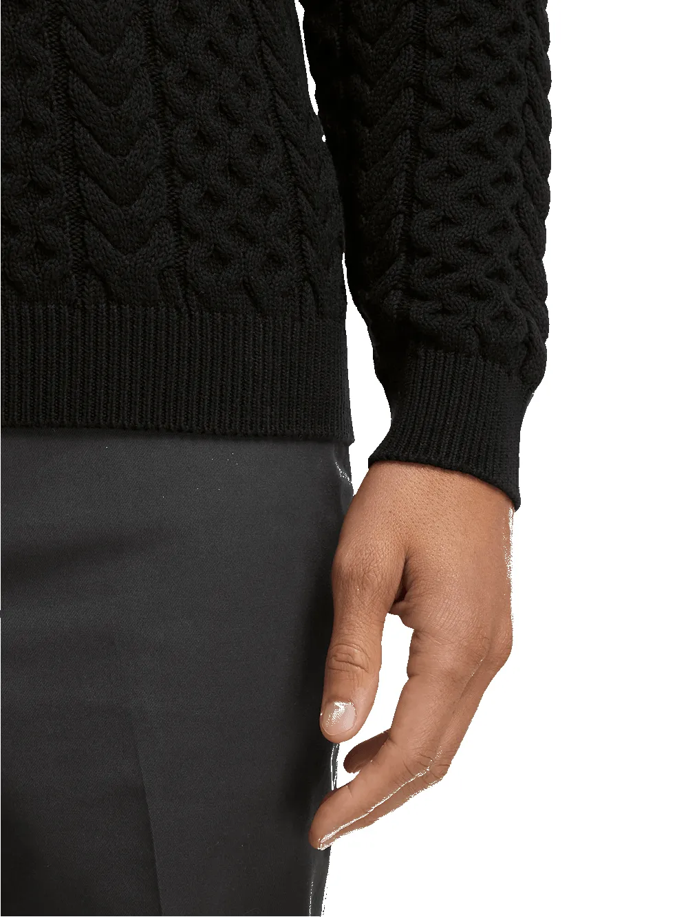 Cotton Cable Mock Neck Sweater - Black sold by Paul Fredrick product image thumbnail 4