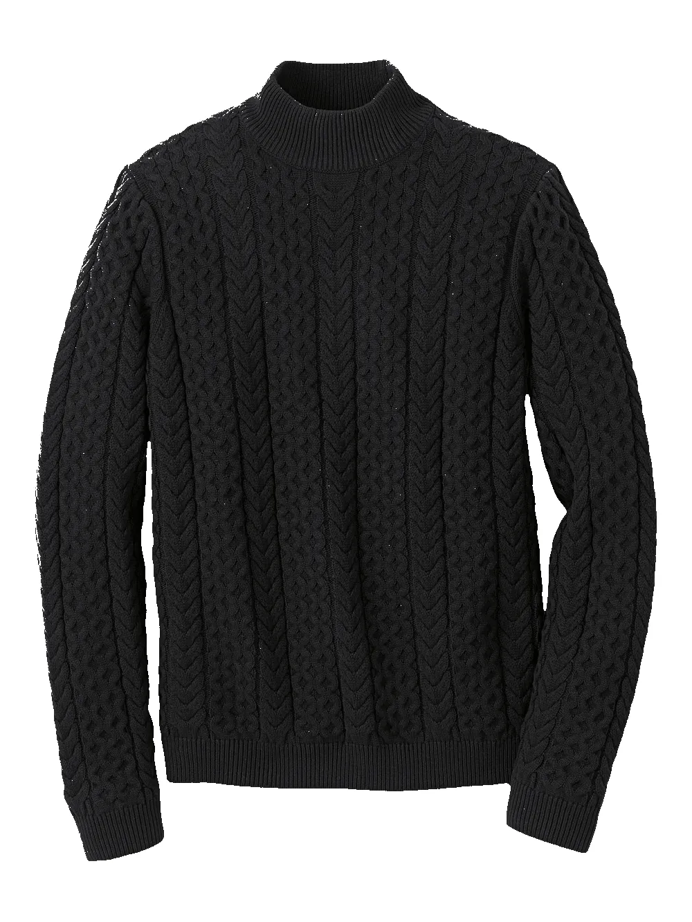 Cotton Cable Mock Neck Sweater - Black sold by Paul Fredrick