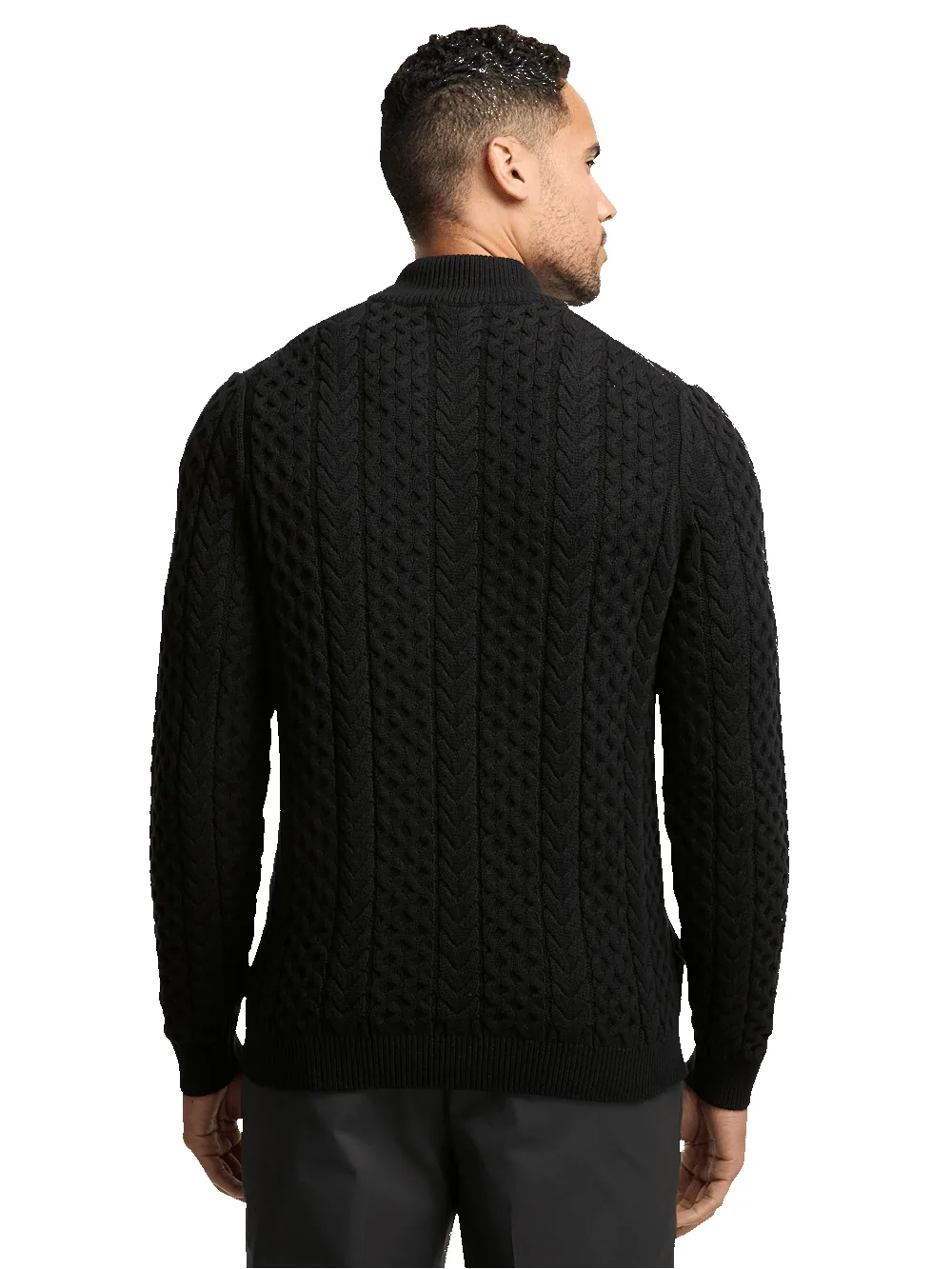 Cotton Cable Mock Neck Sweater - Black sold by Paul Fredrick product image thumbnail 5