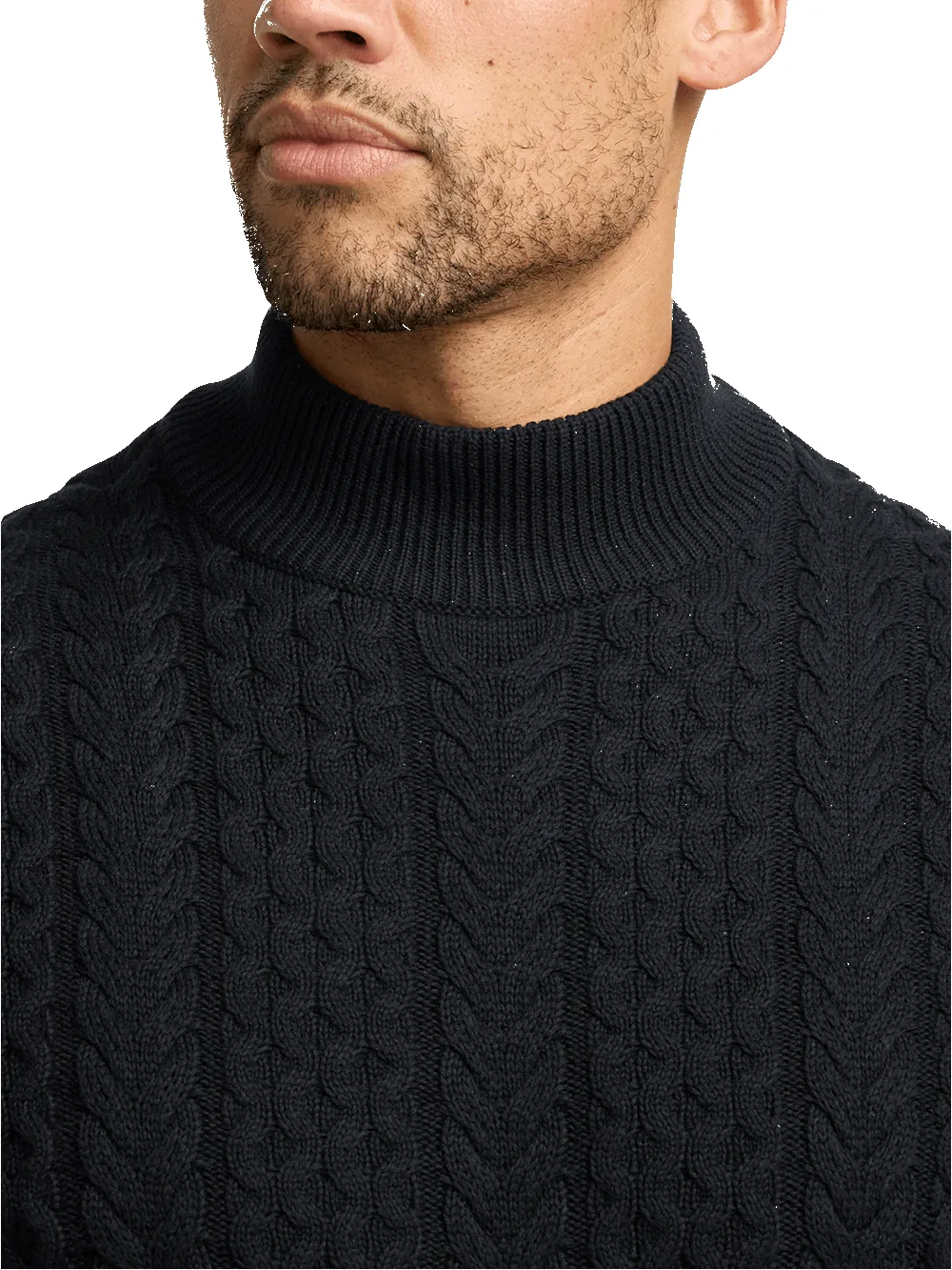 Cotton Cable Mock Neck Sweater - Black sold by Paul Fredrick product image thumbnail 3