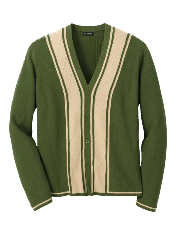 Cotton Button Front Cardigan Sweater - Green sold by Paul Fredrick