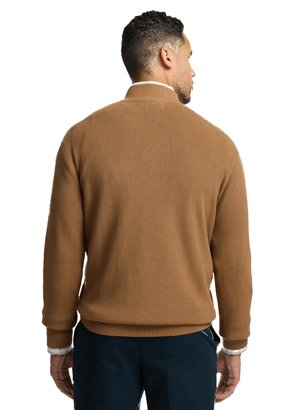 Cotton Full Zip Mock Neck Sweater - Camel sold by Paul Fredrick product image thumbnail 5