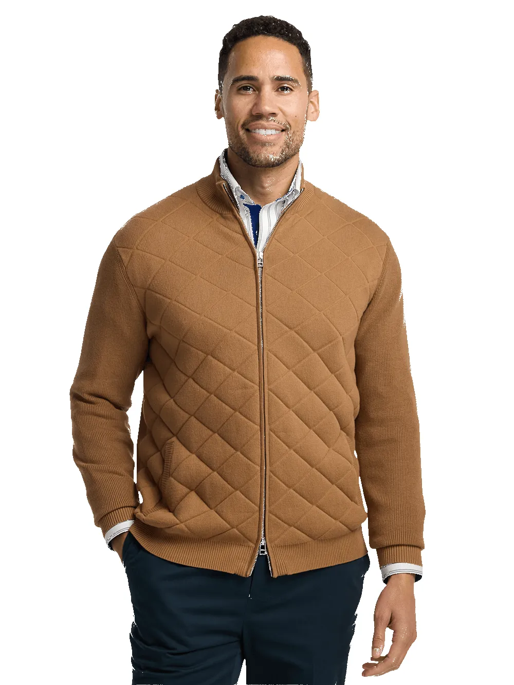 Cotton Full Zip Mock Neck Sweater - Camel sold by Paul Fredrick product image thumbnail 2