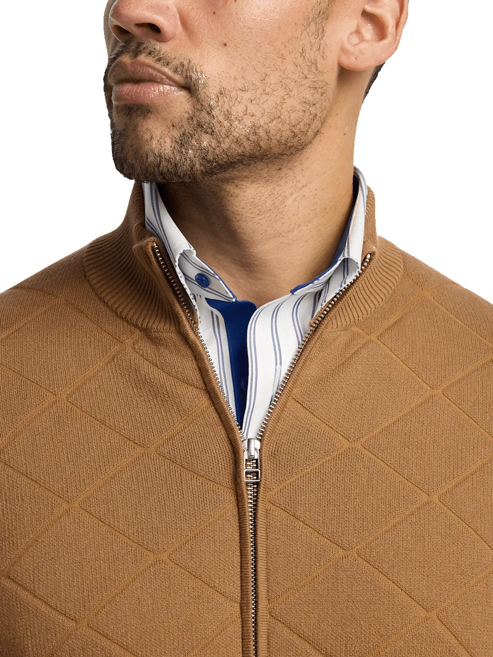 Cotton Full Zip Mock Neck Sweater - Camel sold by Paul Fredrick product image thumbnail 3