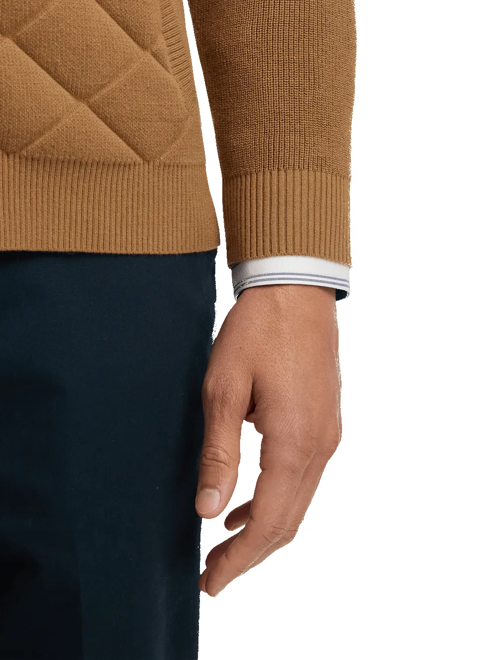 Cotton Full Zip Mock Neck Sweater - Camel sold by Paul Fredrick product image thumbnail 4
