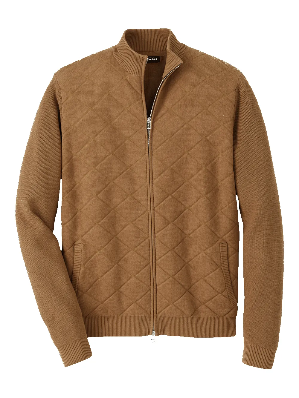 Cotton Full Zip Mock Neck Sweater - Camel sold by Paul Fredrick