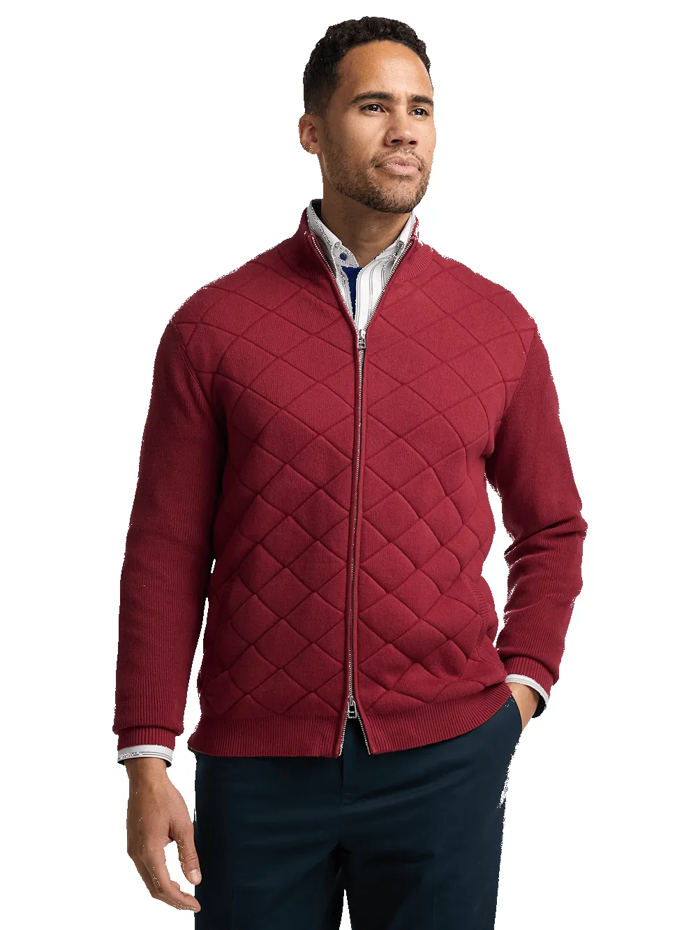 Cotton Full Zip Mock Neck Sweater - Burgundy sold by Paul Fredrick product image thumbnail 2