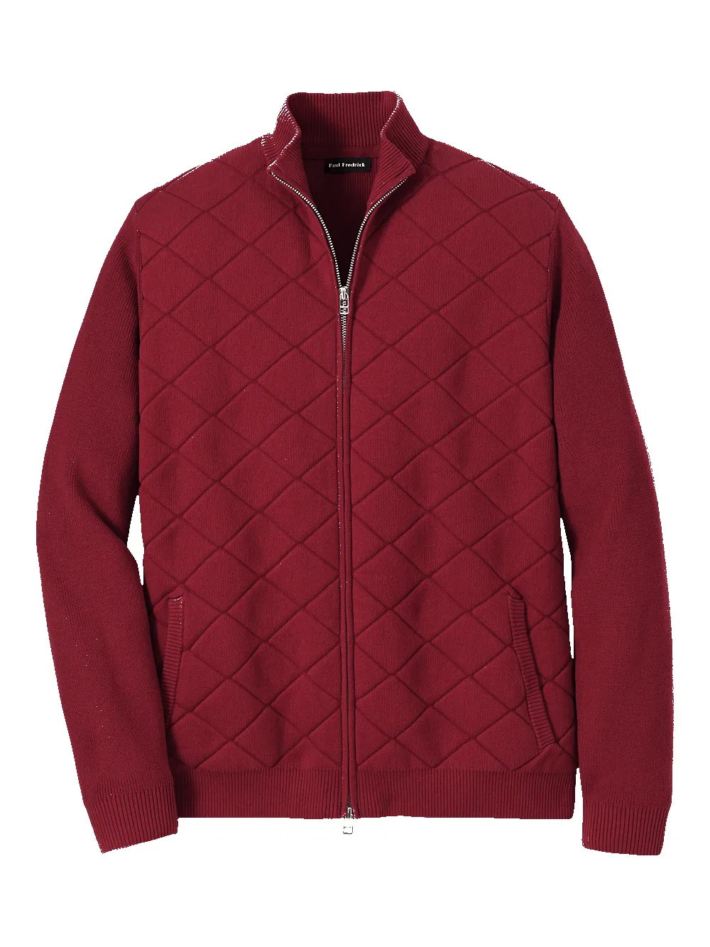 Cotton Full Zip Mock Neck Sweater - Burgundy sold by Paul Fredrick