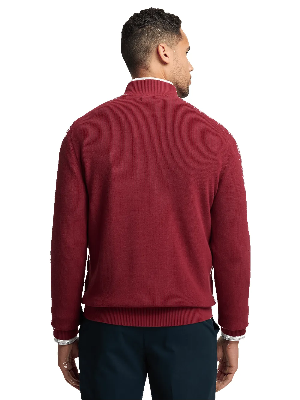 Cotton Full Zip Mock Neck Sweater - Burgundy sold by Paul Fredrick product image thumbnail 5