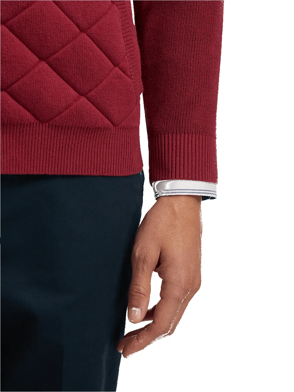 Cotton Full Zip Mock Neck Sweater - Burgundy sold by Paul Fredrick product image thumbnail 4
