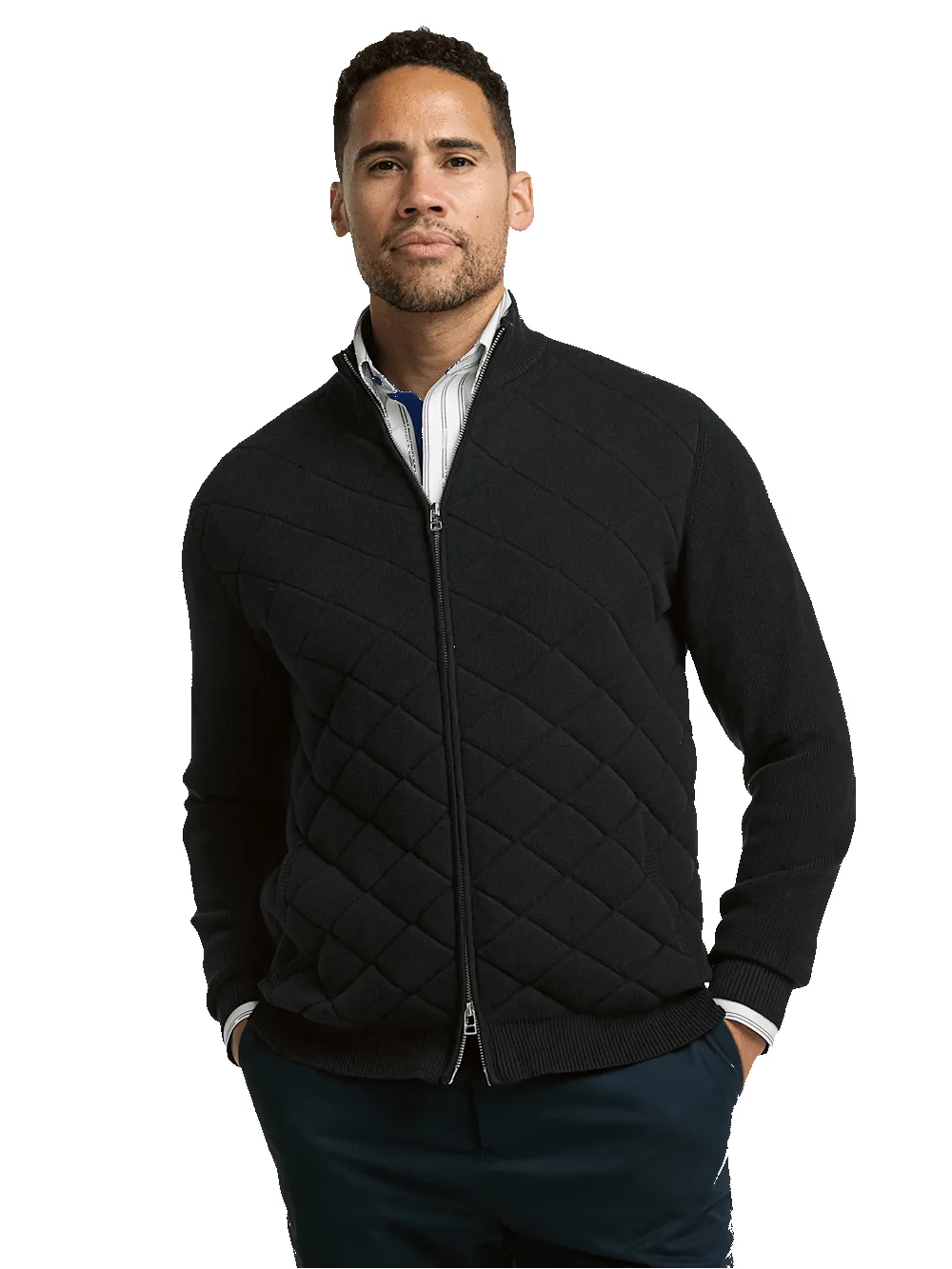 Cotton Full Zip Mock Neck Sweater - Black sold by Paul Fredrick product image thumbnail 2