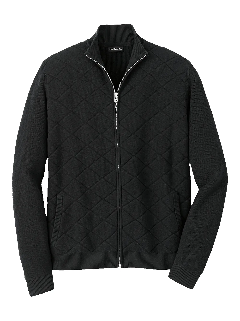 Cotton Full Zip Mock Neck Sweater - Black sold by Paul Fredrick