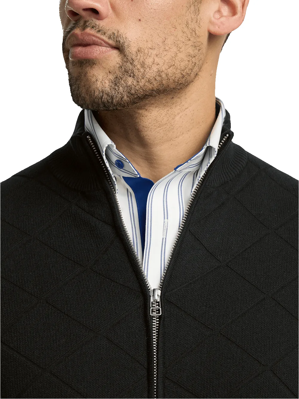 Cotton Full Zip Mock Neck Sweater - Black sold by Paul Fredrick product image thumbnail 3