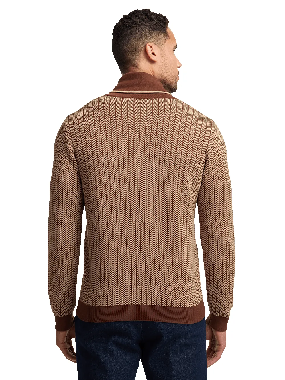 Cotton Shawl Collar Sweater - Ivory/brown sold by Paul Fredrick product image thumbnail 5
