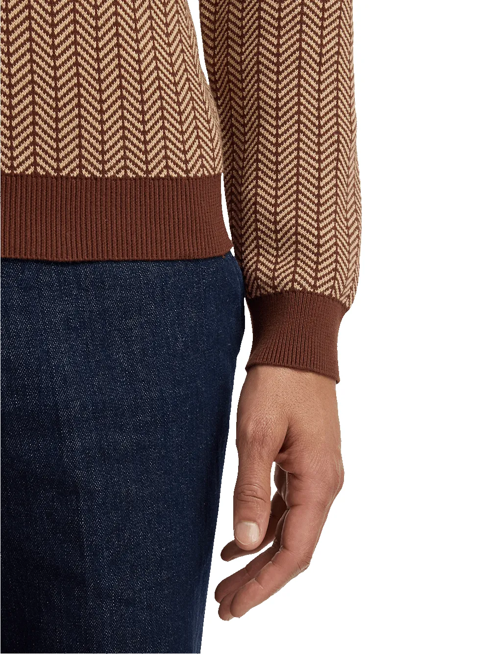 Cotton Shawl Collar Sweater - Ivory/brown sold by Paul Fredrick product image thumbnail 4