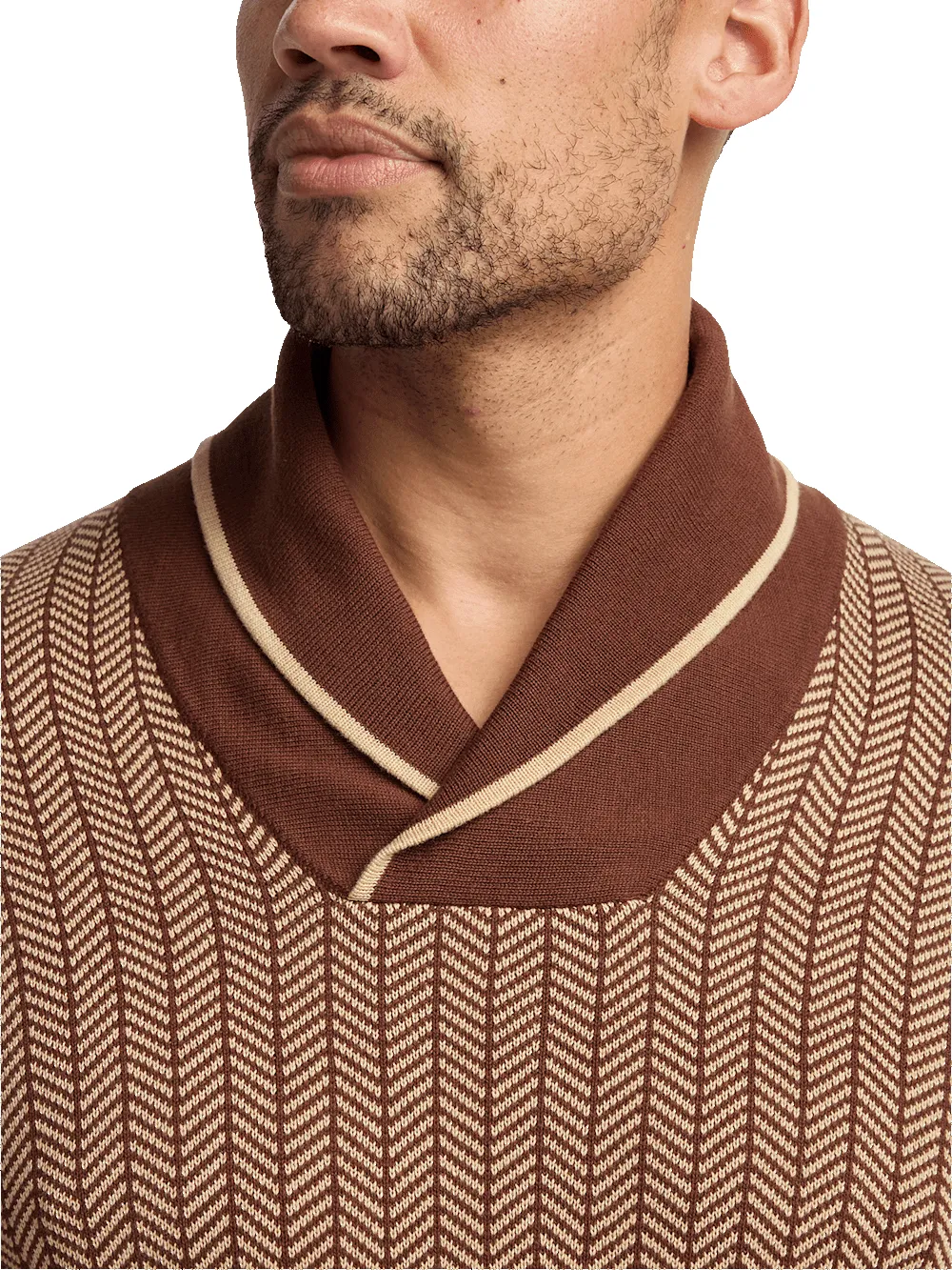 Cotton Shawl Collar Sweater - Ivory/brown sold by Paul Fredrick product image thumbnail 3