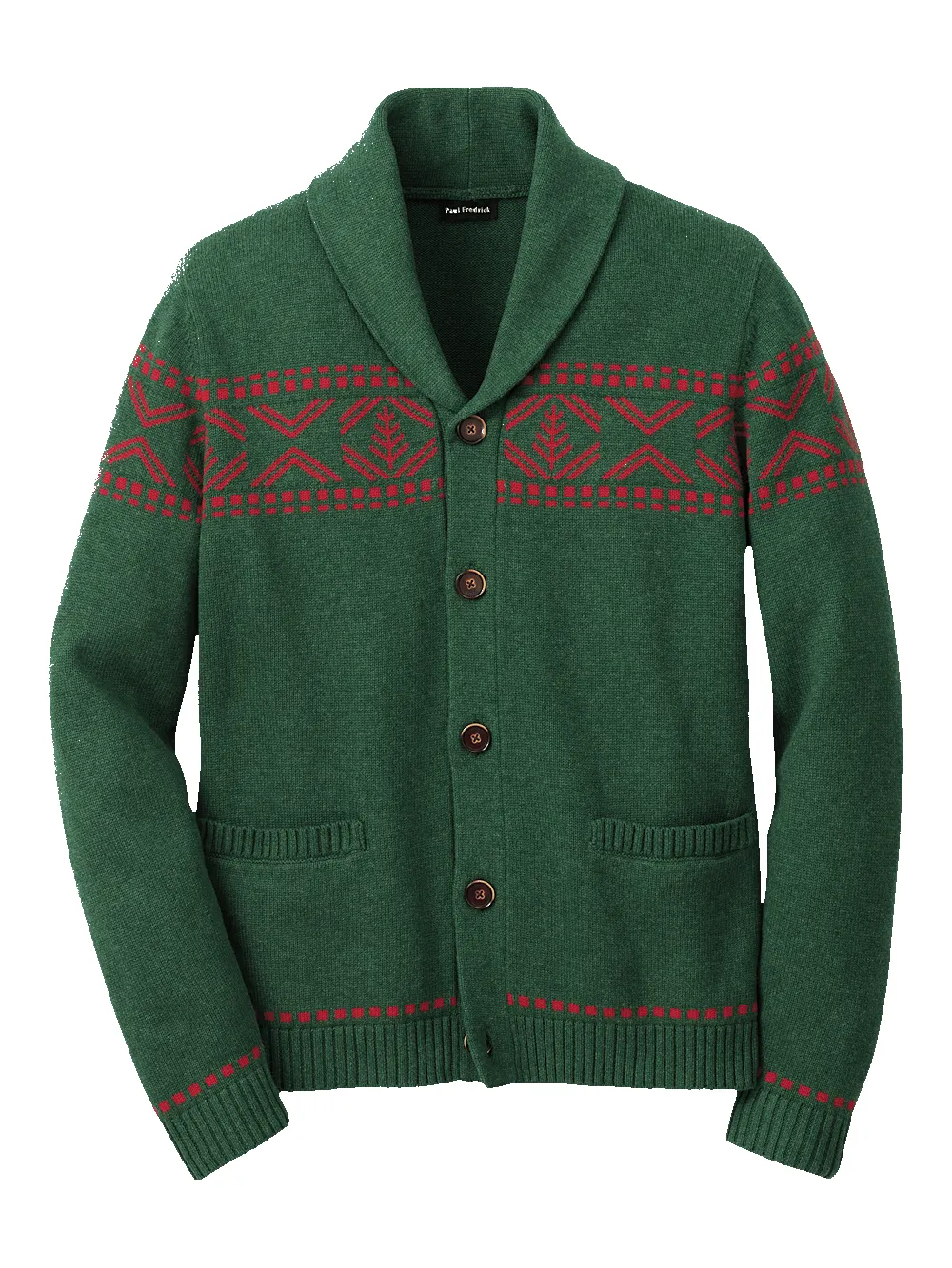 Cotton Button Front Shawl Collar Cardigan - Green sold by Paul Fredrick