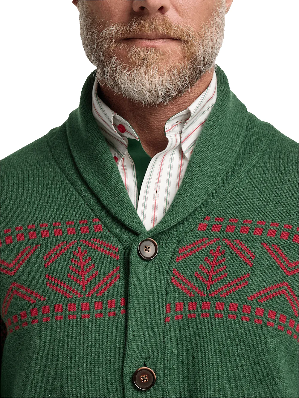 Cotton Button Front Shawl Collar Cardigan - Green sold by Paul Fredrick product image thumbnail 3