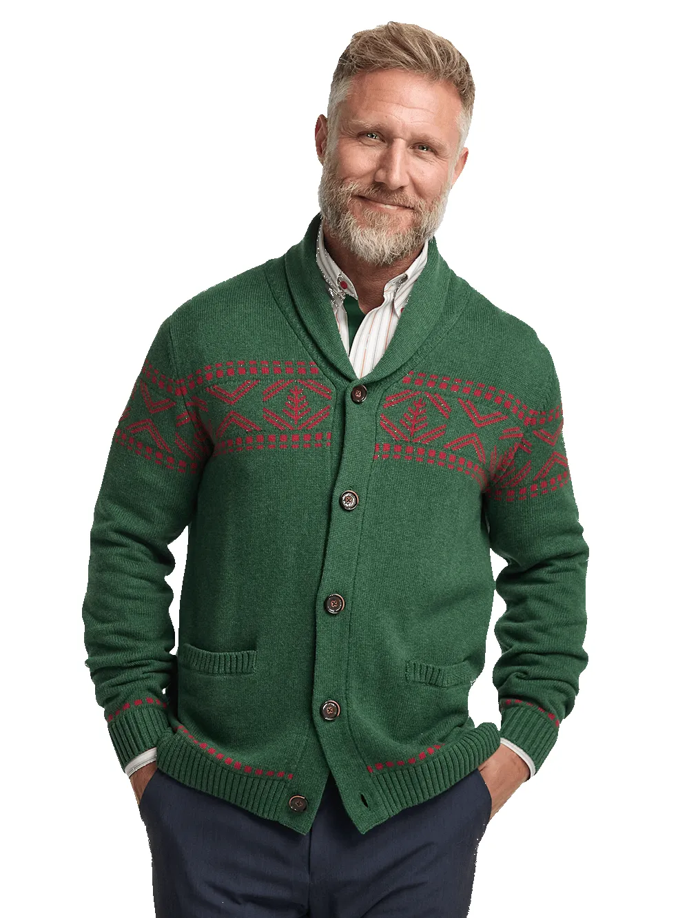 Cotton Button Front Shawl Collar Cardigan - Green sold by Paul Fredrick product image thumbnail 2