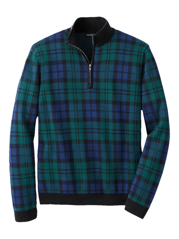 Cotton Quarter Zip Mock Neck Sweater - Green sold by Paul Fredrick