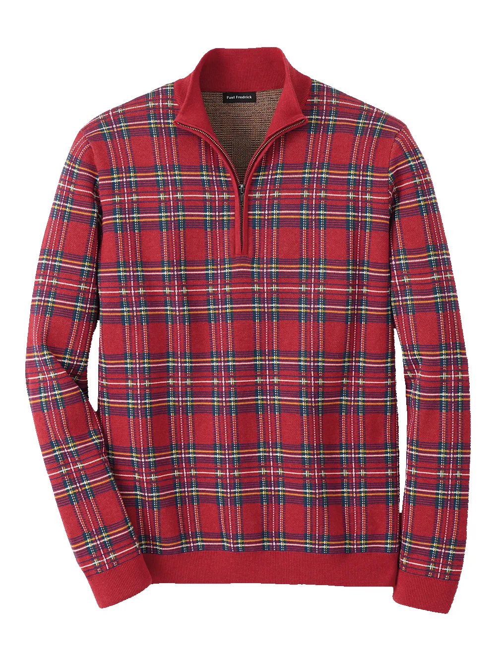 Cotton Quarter Zip Mock Neck Sweater - Red sold by Paul Fredrick