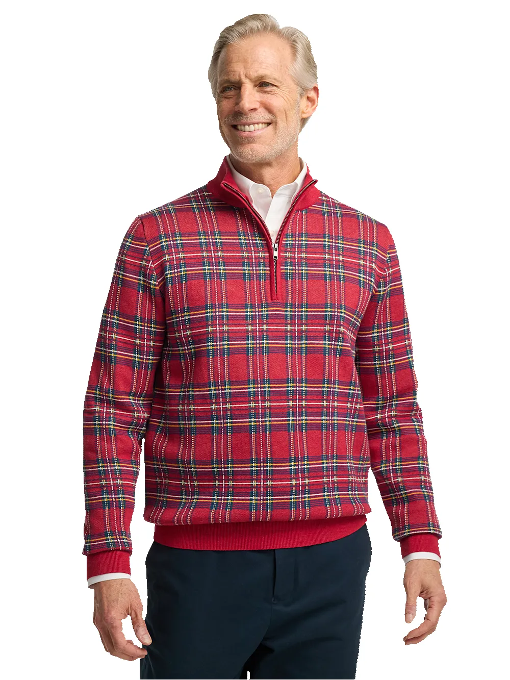 Cotton Quarter Zip Mock Neck Sweater - Red sold by Paul Fredrick product image thumbnail 2