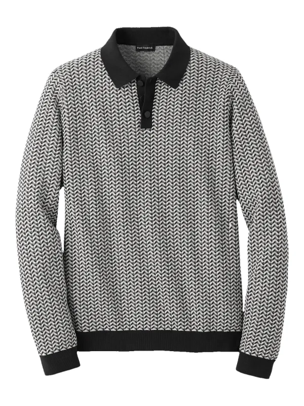 Cotton Three Button Polo - Black/ivory sold by Paul Fredrick
