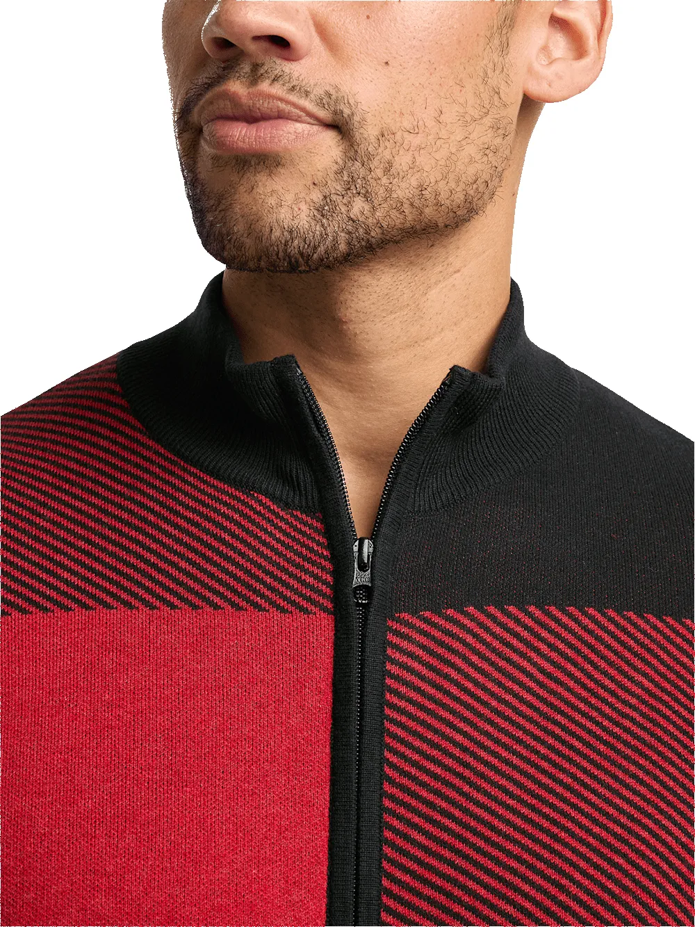 Cotton Full Zip Mock Neck Sweater - Red/black sold by Paul Fredrick product image thumbnail 3