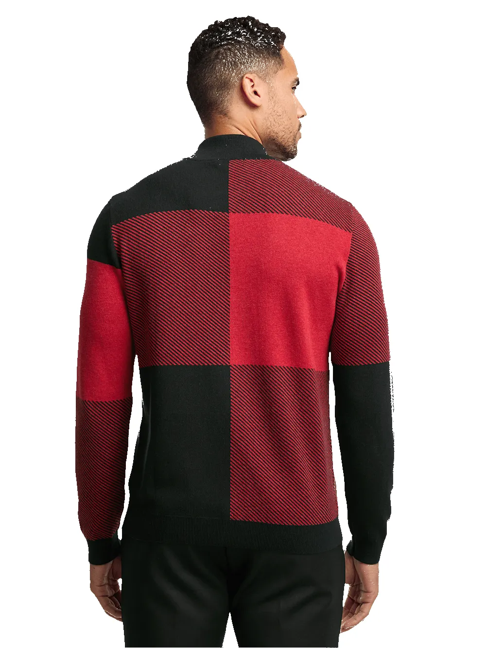 Cotton Full Zip Mock Neck Sweater - Red/black sold by Paul Fredrick product image thumbnail 5