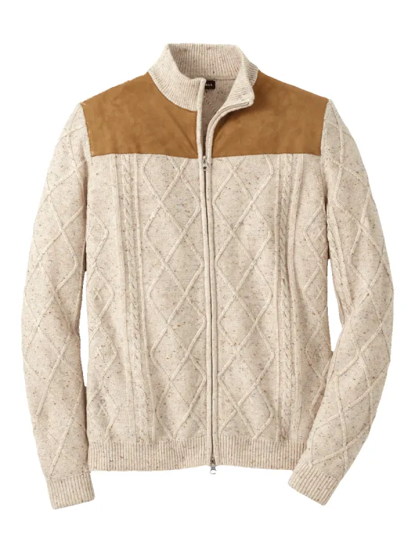 Donegal Full Zip Mock Neck Sweater - Ivory sold by Paul Fredrick