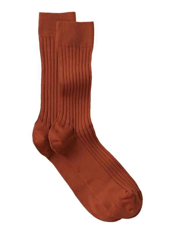Solid Rib Cotton Blend Sock - Rust sold by Paul Fredrick