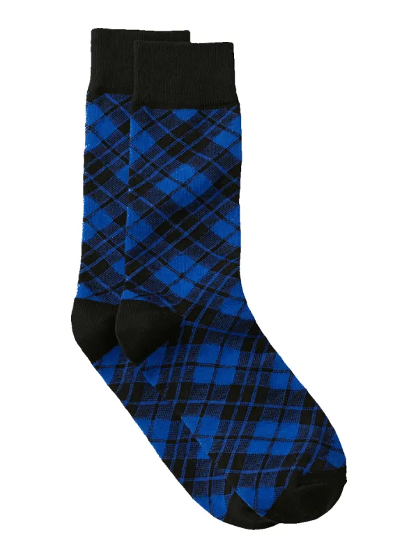 Plaid Cotton Blend Socks - Blue/black sold by Paul Fredrick