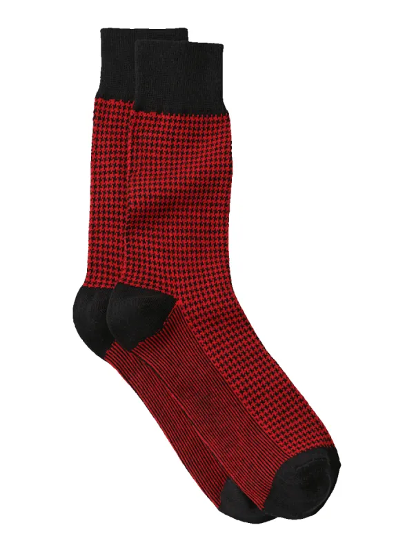 Houndstooth Cotton Blend Sock - Red/black sold by Paul Fredrick