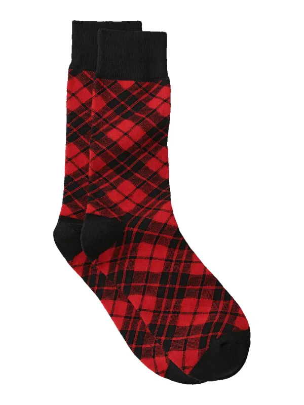 Plaid Cotton Blend Socks - Red/black sold by Paul Fredrick