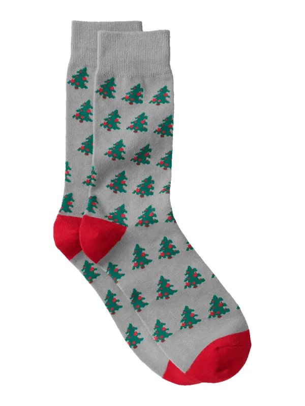 Christmas Tree Cotton Blend Socks - Grey Multi sold by Paul Fredrick