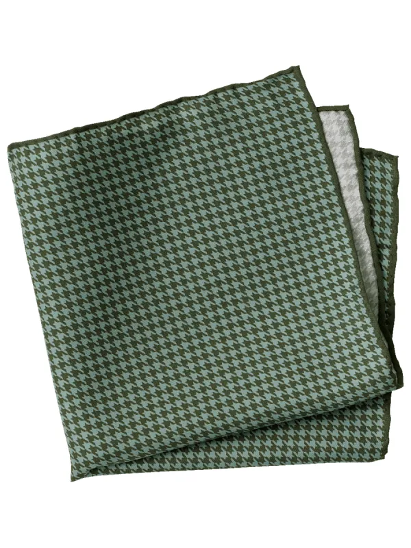 Houndstooth Silk Pocket Square - Green sold by Paul Fredrick