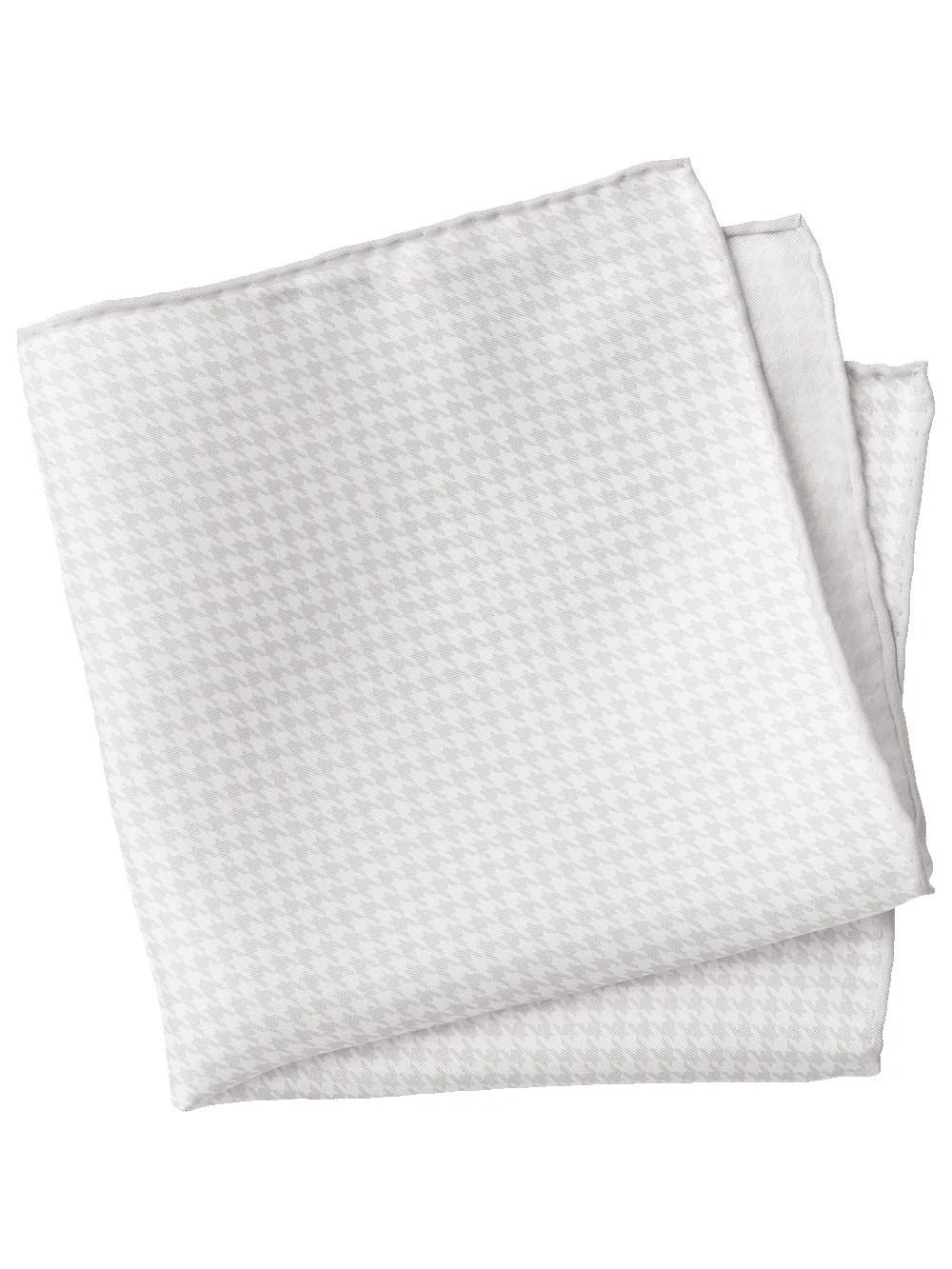 Houndstooth Silk Pocket Square - Ivory/silver sold by Paul Fredrick