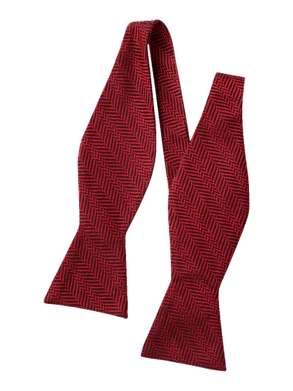 Herringbone Woven Silk Self-tie Bow Tie - Red sold by Paul Fredrick