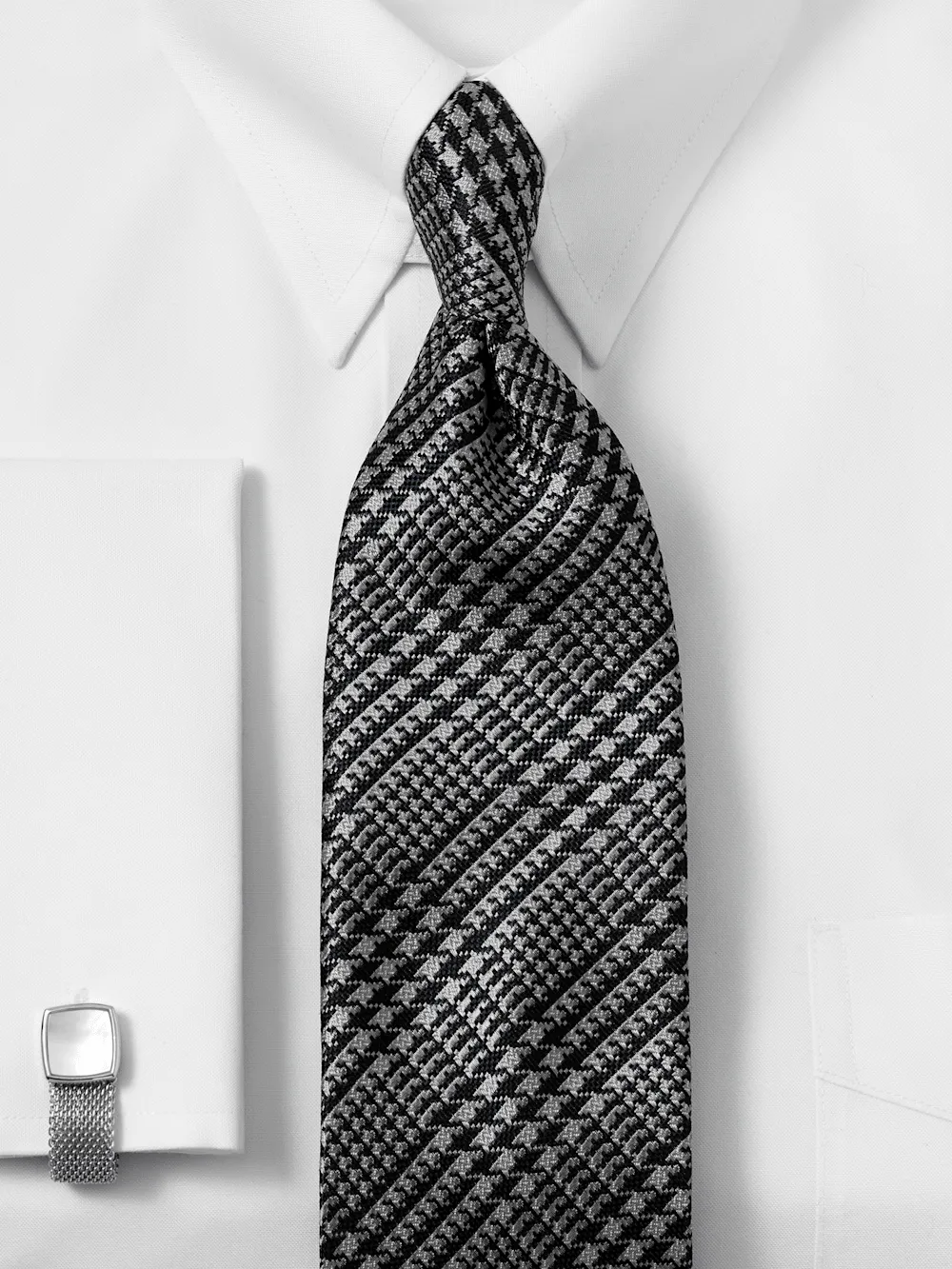 Houndstooth Woven Silk Tie - Black/grey sold by Paul Fredrick product image thumbnail 2