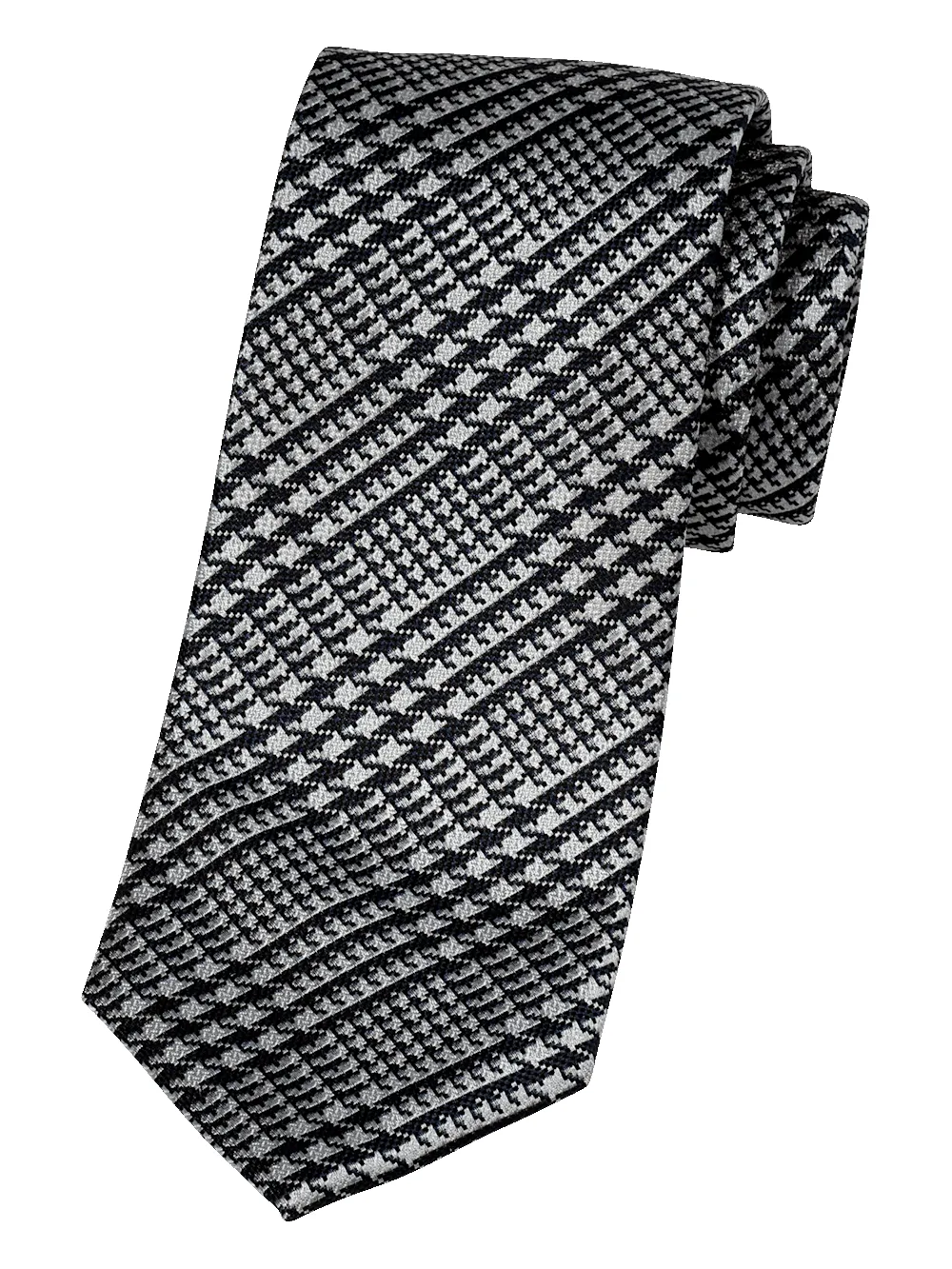 Houndstooth Woven Silk Tie - Black/grey sold by Paul Fredrick