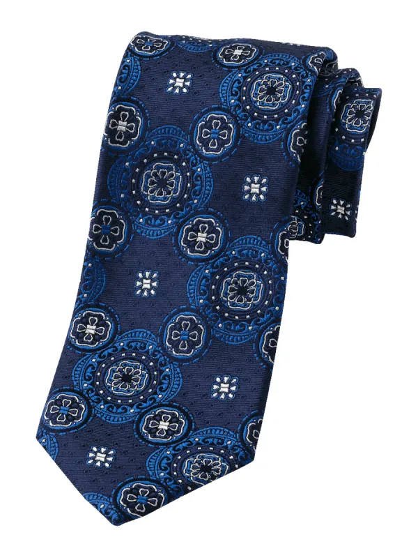 Medallion Woven Silk Tie - Blue sold by Paul Fredrick