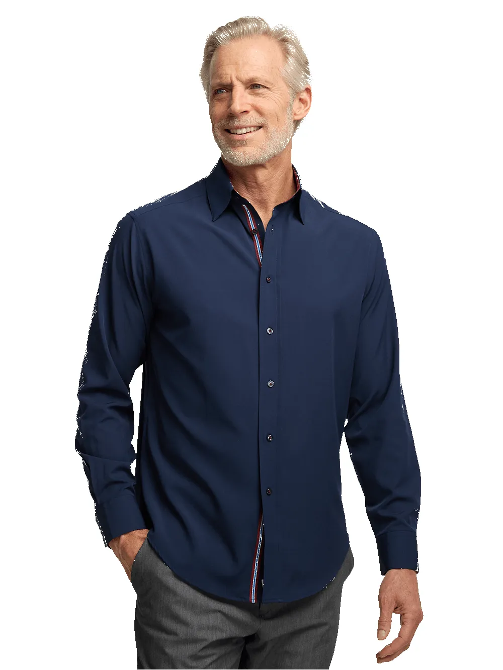 Polyester/spandex Solid Casual Shirt - Navy sold by Paul Fredrick product image thumbnail 2