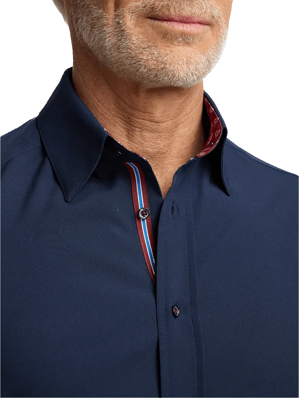 Polyester/spandex Solid Casual Shirt - Navy sold by Paul Fredrick product image thumbnail 3